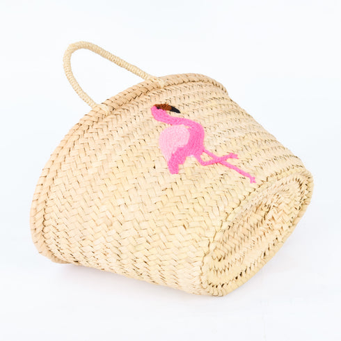 Flamingo Embroidered Basket 🦩- Tropical Handwoven Summer Tote